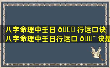 八字命理中壬日 🐅 行运口诀（八字命理中壬日行运口 🐯 诀是什么）